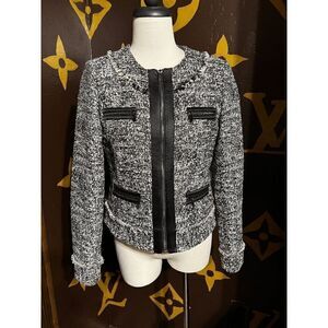 Karl Lagerfeld Black and White Petite Tweed Jacket, Blazer Size Small